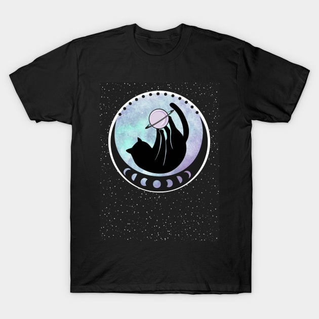 saturn cat (dark galaxy background) T-Shirt by CaityRoseArt